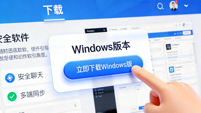 第一步：在即时通讯软件官方网站上找到并点击下载 Windows 版本按钮的示意图